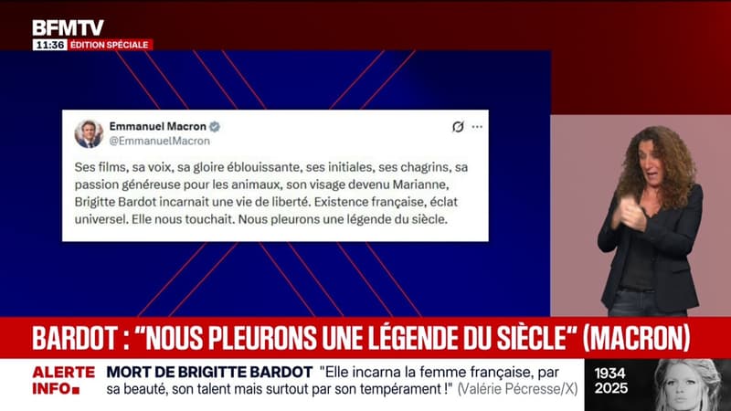 "Nous pleurons une légende du siècle", réagit Emmanuel Macron après la mort de Brigitte Bardot