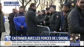 Gilets Jaunes:  Christophe Castaner avec les forces de l'ordre avant le début de la mobilisation