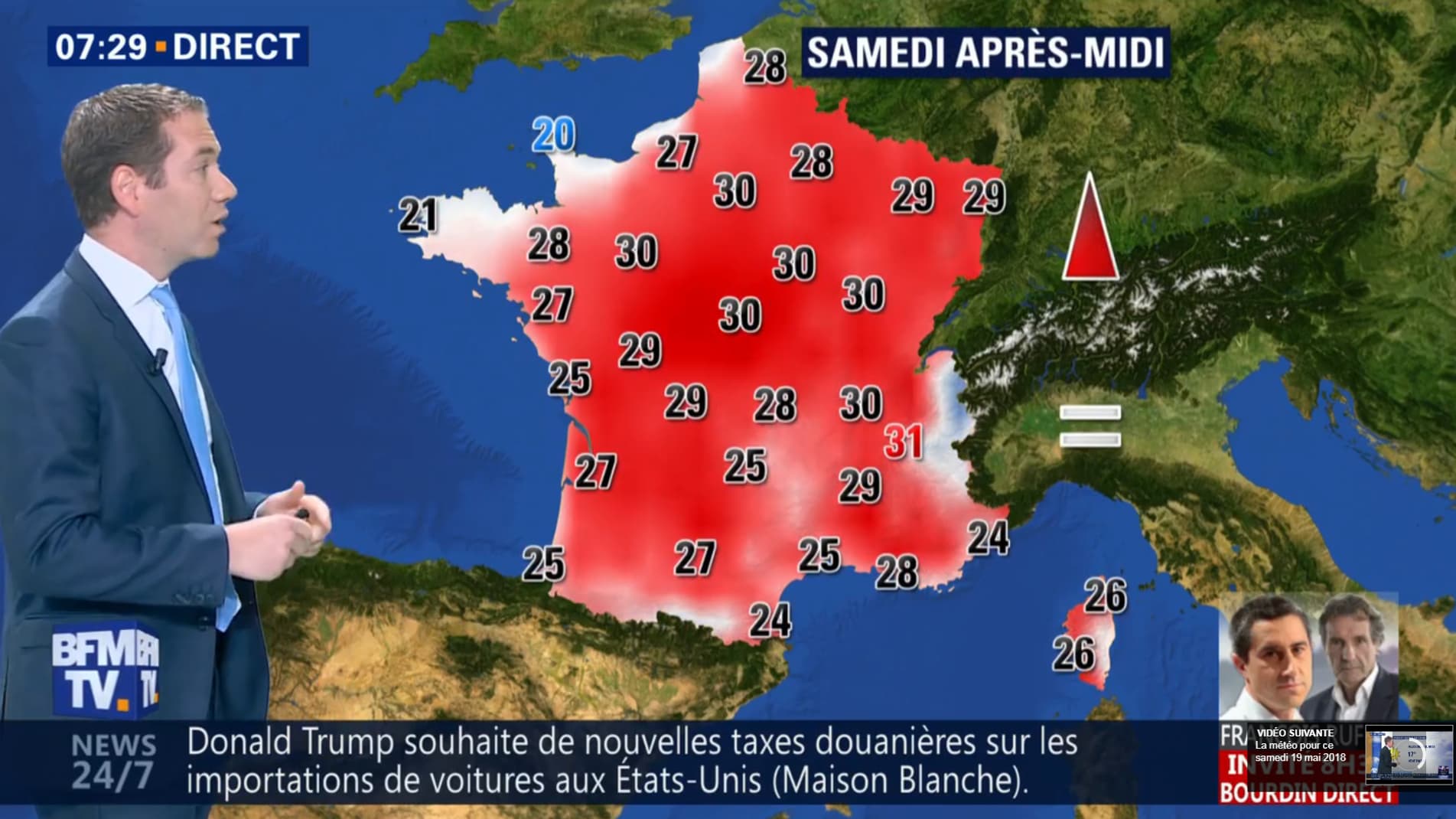 Températures pour le samedi 26 mai 2018 Températures pour le samedi 26 mai 2018