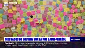 "Courage à vous": des messages de soutien affichés sur la vitrine d'une boutique de la rue Saint-Ferréol touchée par les émeutes