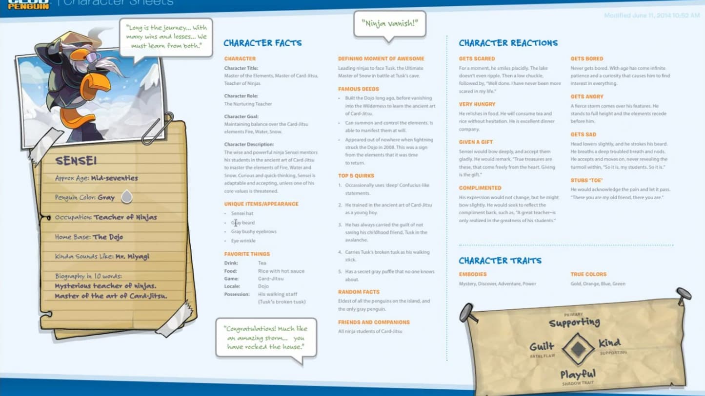 Une feuille personnage du Club Penguin. 