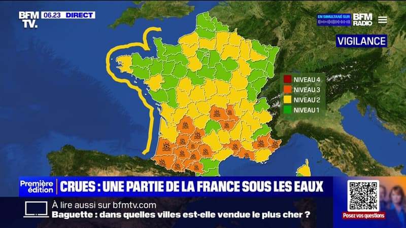 Crues: les vigilances rouges levées pour le Rhône, la Loire, la Lozère et la...