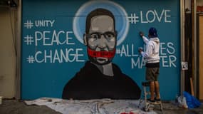 Graffiti représentant George Floyd, le 31 mai 202 à Los Angeles