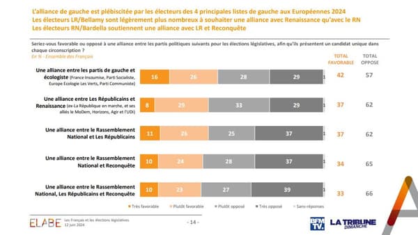 Sondage Elabe pour BFMTV et La Tribune Dimanche le 12 juin 2024.