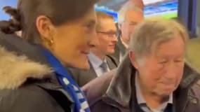 Amelie Oudea-Castera et Guy Roux lors de l'inauguration du musée de l'AJ Auxerre, le 5 mars 2024