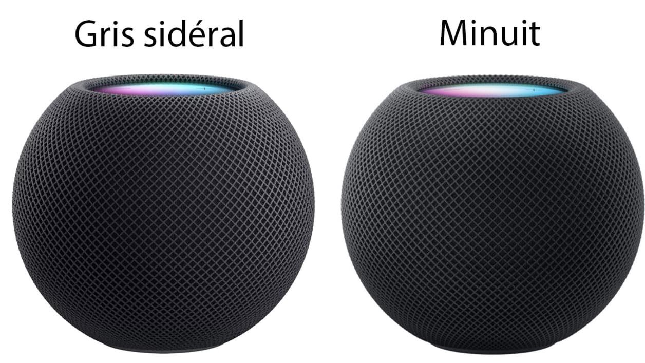 Les coloris "gris sidéral" et "minuit" du Homepod mini Les coloris "gris sidéral" et "minuit" du Homepod mini