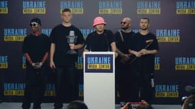 Les Kalush Orchestra en Ukraine, lors d'une conférence de presse, le 17 mai 2022.