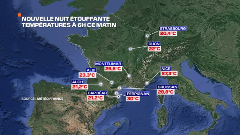 Les températures enregistrées à 6 heures du matin ce lundi 21 août 2023 Les températures enregistrées à 6 heures du matin ce lundi 21 août 2023