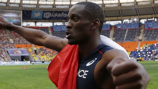 Teddy Tamgho, quelques minutes après sa victoire, dimanche.