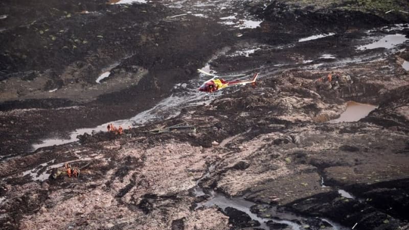 Vue aérienne du barrage après sa rupture, vendredi 25 janvier, au Brésil