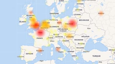 Carte des pannes Facebook à 14h55