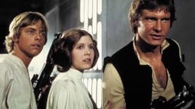 Mark Hamill, Carrie Fisher et Harrison Ford dans l'épisode IV de la Guerre des étoiles.