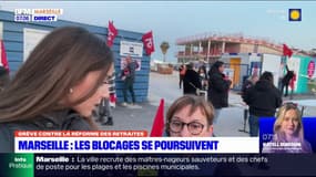 Retraites: l'entre du chantier de la marina olympique du Roucas-Blanc bloquée par des manifestants