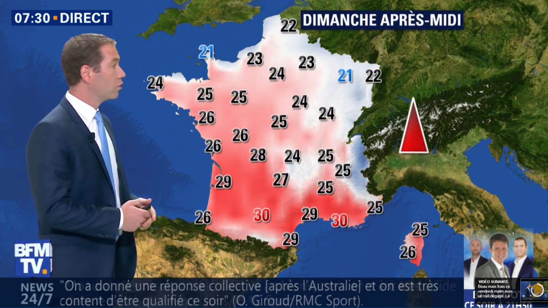 Températures du dimanche 25 juin 2018 Températures du dimanche 25 juin 2018