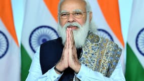 Le Premier ministre d'Inde Narendra Modi le 16 janvier 2021 lors du début de la campagne de vaccination contre le Covid-19