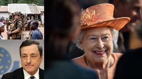 La reine Elizabeth II, des soldats français en Centrafrique, et le président de la BCE, Mario Draghi.