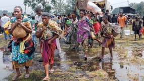 Des habitants de l'est de la RDC fuient au Rwanda, dans le camp de Gisenyi, le 28 janvier 2025