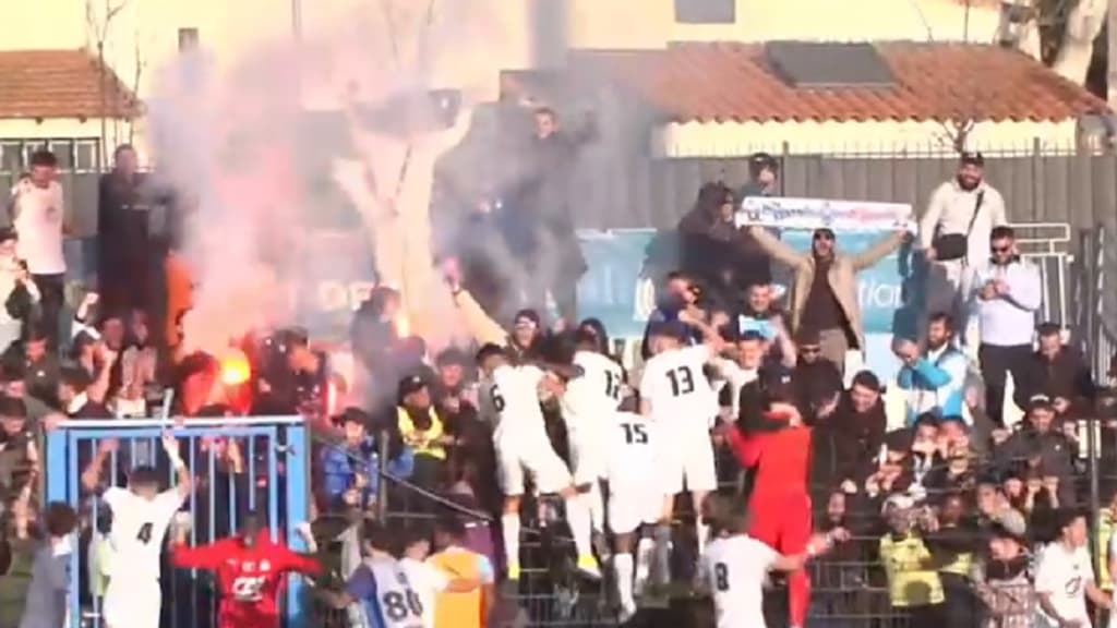 La joie des Marseillais après la qualification en huitième de finale de Gambardella, le 4 février 2024.