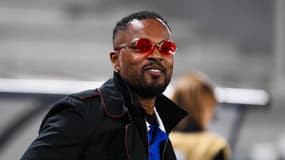Patrice Evra lors du match Strasbourg-Lyon (4-2, L1), le 28 mars 2025