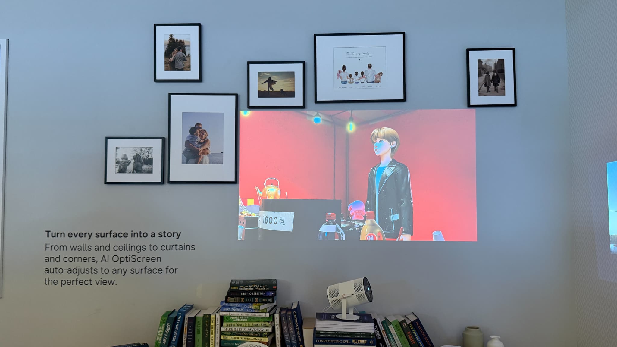 Le Samsung Freestyle+ sait tenir compte des objets au mur pou afficher des nouveautés