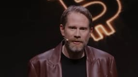 Eric Larchevêque, co-fondateur de Ledger, présentant sa nouvelle société, The Bitcoin Society, à Paris le 24 novembre.
