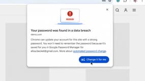 Une fois que Chrome a détecté un mot de passe compromis, il proposera à l'utilisateur de le changer pour lui.