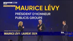 BFM Awards : Benjamin Smith, DG d'Air France-KLM, remet le Grand Prix des Managers 2024 à Maurice Lévy, président d'honneur de Publicis, qui le transmet à Hélène Huby, cofondatrice de The Exploration Company et à Arthur Mensch, PDG de Mistral AI
