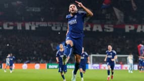 Gonçalo Ramos célèbre son but lors de la victoire du PSG contre Manchester City (4-2, Ligue des champions), le 22 janvier 2025