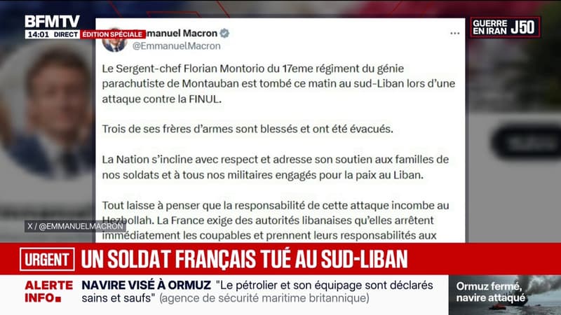Guerre au Moyen-Orient: un soldat français tué dans le sud du Liban