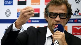Le sélectionneur français Fabien Galthié lors de la présentation du XV de départ contre la Géorgie le 12 novembre à Marcoussis 