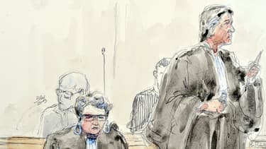 Matthieu (g.) derrière ses avocats, mardi, au premier jour de son procès.