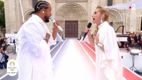 Slimane et Lara Fabian lors d'un concert à Saint-Denis, avant la cérémonie d'ouverture des Jeux olympiques de Paris