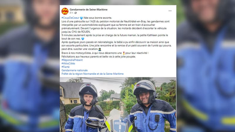Des gendarmes de Neufchâtel-en-Bray (Seine-Maritime) ont accompagné un couple dont la femme était en train d'accoucher, au CHU de Rouen en août 2024.