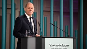 Le chancelier allemand Olaf Scholz lors d'un congrès économique à Berlin le 22 novembre 2022