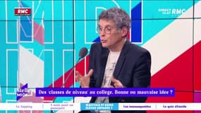Des "classes de niveau" au collège : bonne ou mauvaise idée ? "Faire le tri des bons et des mauvais élèves dès le collège n'est pas la bonne solution" pense Thierry Moreau.