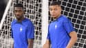 Ousmane Dembélé avec Kylian Mbappé lors d'un entraînement des Bleus au Qatar