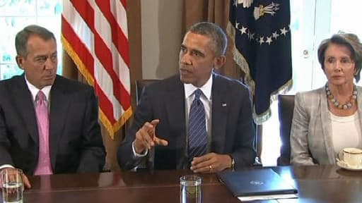 De gauche à droite, John Boehner, Barack Obama et Nancy Pelosi.