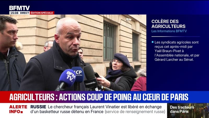 "Les agriculteurs veulent voir des résultats tangibles et concrets" exige Arnaud Rousseau de la FNSEA après sa réunion avec Yaël Braun-Pivet à l'Assemblée nationale