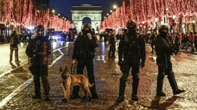 Forces de police sur les Champs-Elysées, pour la manifestation des gilets jaunes du 22 décembre 2018.