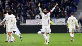 La joie du triple buteur Alexandre Lacazette, le 10 décembre 2023, au Groupama Stadium