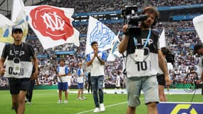 Joaquin Correa, lors de sa présentation aux supporters samedi 26 août 2023, au Vélodrome