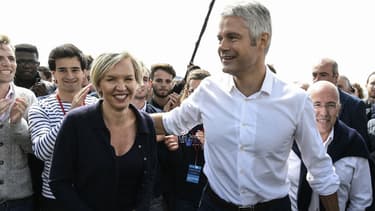 Le candidat à la présidence des Républicains Laurent Wauquiez et la première adjointe au maire de Bordeaux Virginie Calmels, le 3 septembre 2017.
