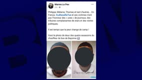 Le message publié par Marine Le Pen sur Twitter 