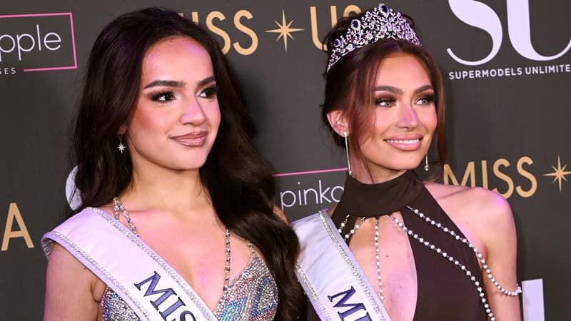 Miss Teen USA UmaSofia Srivastava et Miss USA Noelia Voigt élues en 2023, à une soirée lors de la New York Fashion Week, dans la boîte de nuit Nebula, le 10 février 2024