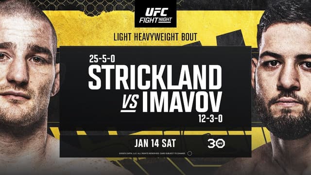 UFC FIGHT NIGHT: STRICKLAND V IMAVOV : sur quelle chaîne TV et à quelle heure voir le match ?
