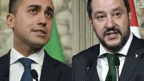 Luigi di Maio (gauche) et Matteo Salvini (droite) le 7 mai 2018 à Rome. - Tiziana FABI / AFP