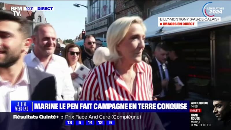 Législatives: Marine Le Pen fait campagne dans sa circonscription du Pas-de-Calais, à Billy-Montigny