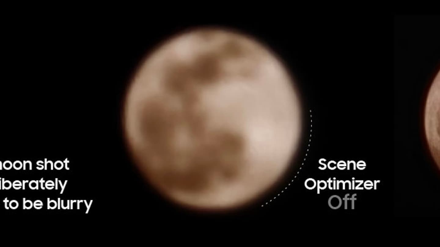 Une photo de la lune avec ou sans l'optimiseur de scène du Galaxy S23 Ultra