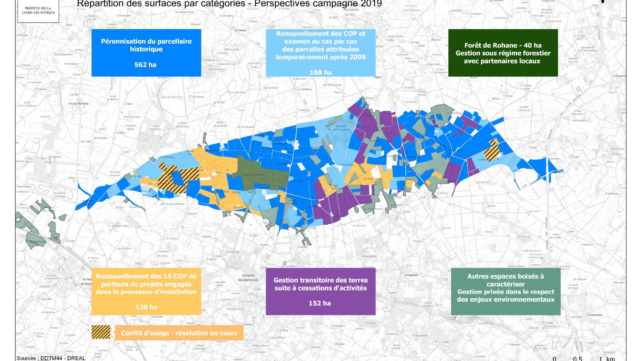 Carte du projet de répartition des terres sur la ZAD de Notre-Dame-des-Landes en 2018