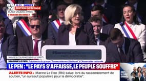 Meeting RN: Marine Le Pen dénonce "une chasse à l'homme politique"